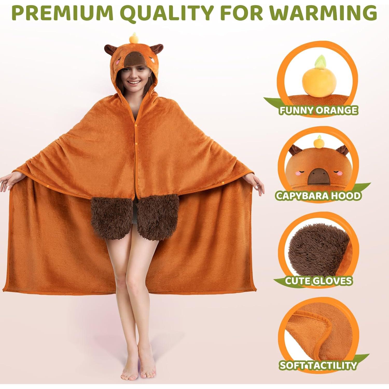 Manta con Capucha de Capibara Mewaii - Franela Suave 157x132 cm