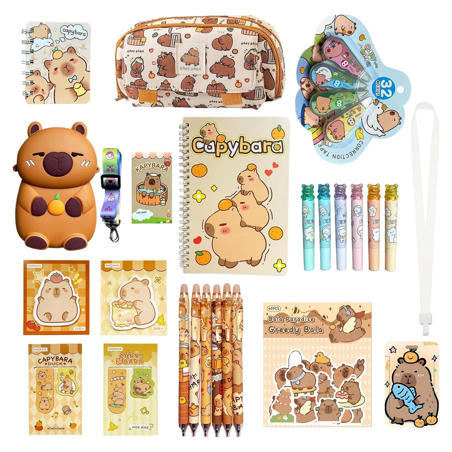 Set de Papelería Kawaii Capibara 28 Piezas para Niños