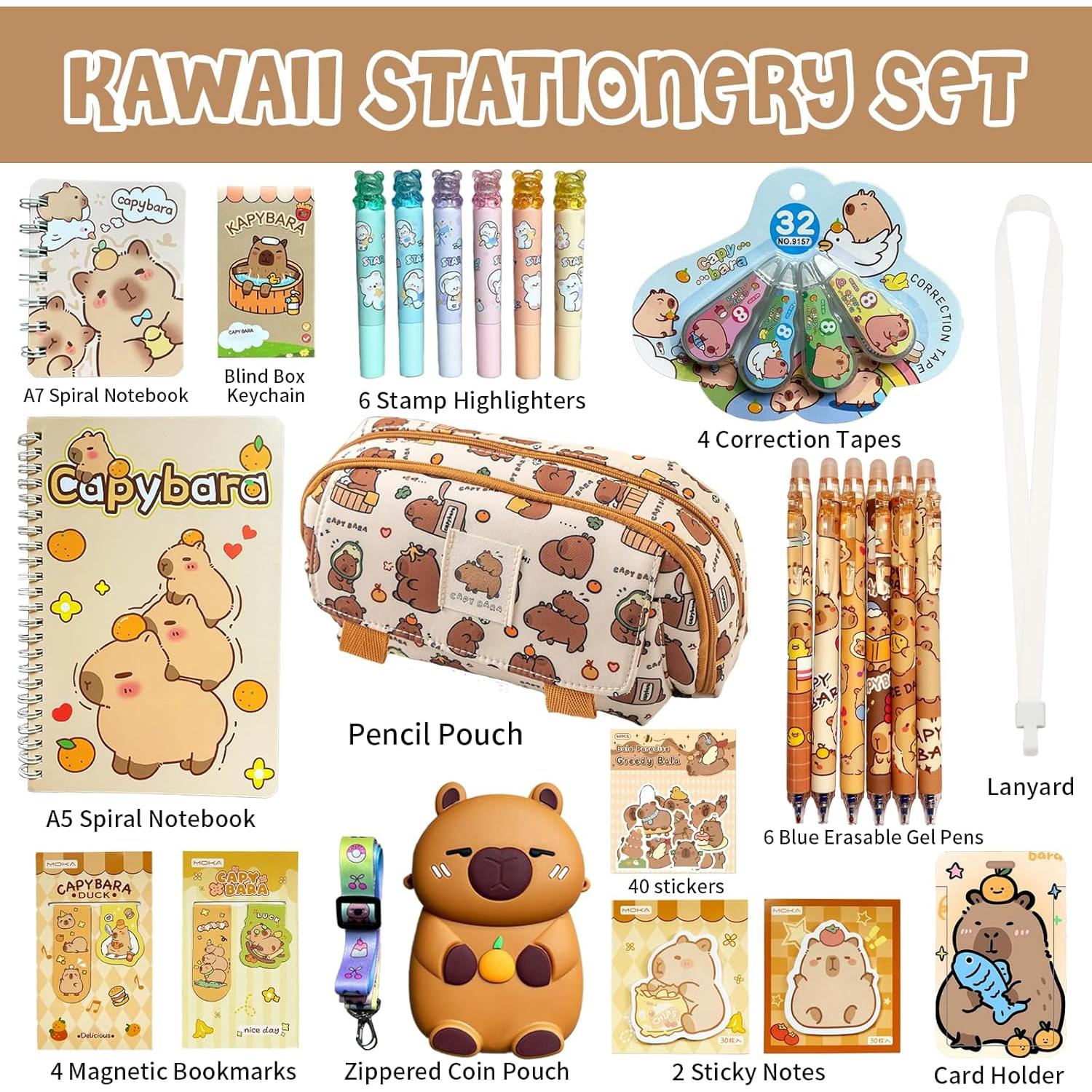 Set de Papelería Kawaii Capibara 28 Piezas para Niños