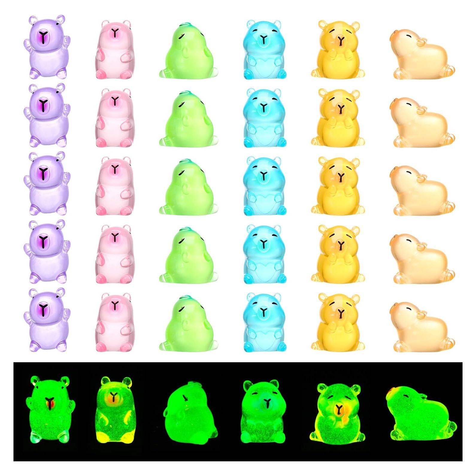 30 Mini Capibaras Luminiscentes de Resina - Decoración Colorida