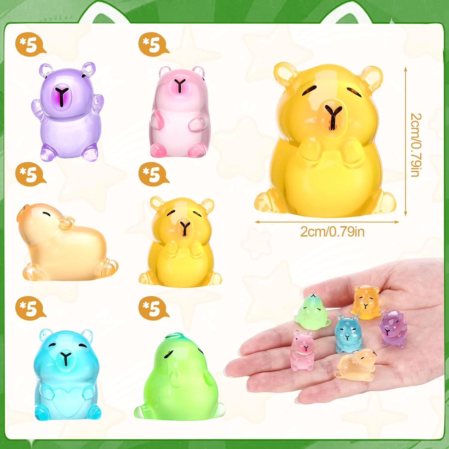 30 Mini Capibaras Luminiscentes de Resina - Decoración Colorida