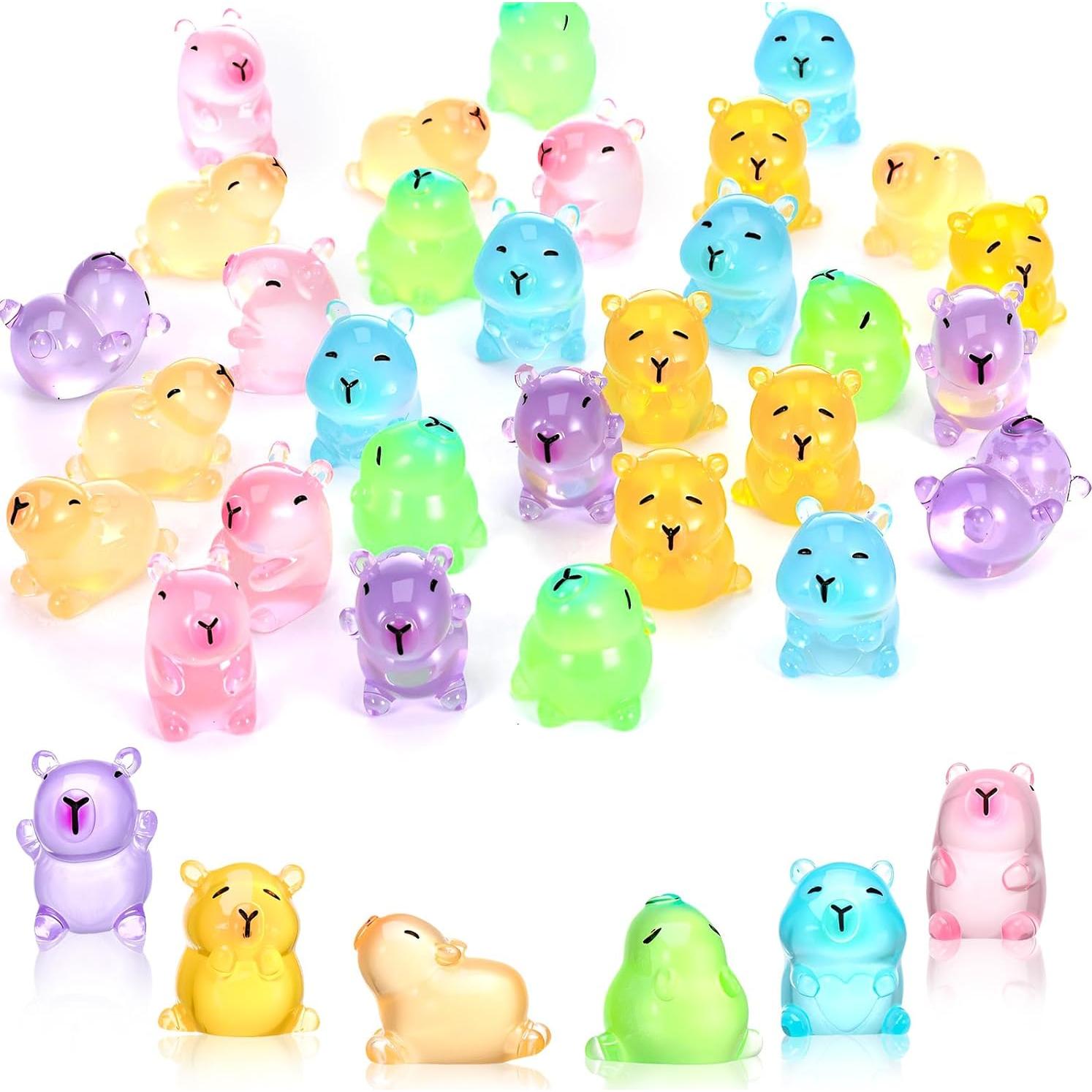 30 Mini Capibaras Luminiscentes de Resina - Decoración Colorida