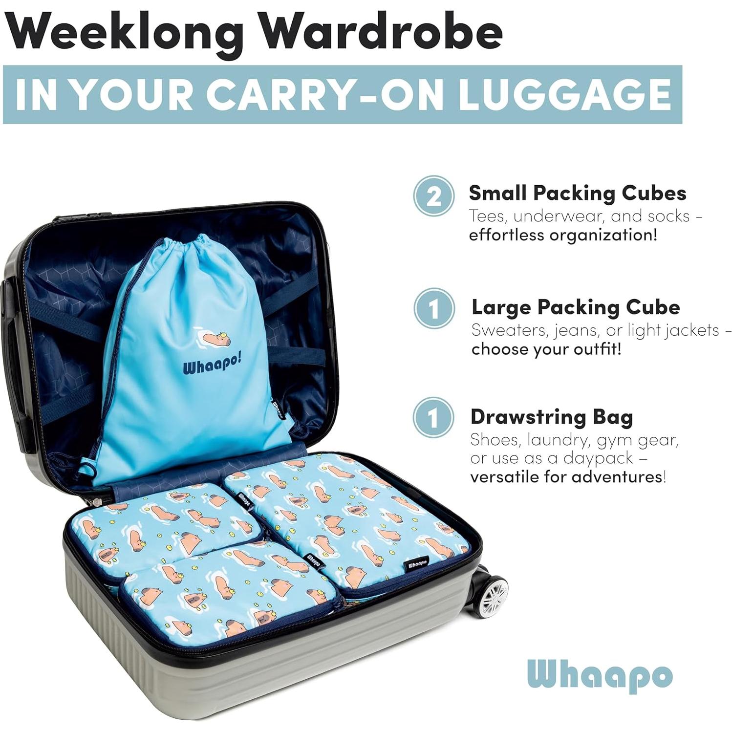 Set de 4 Cubos de Embalaje Whaapo Capibara - Organizador de Viaje