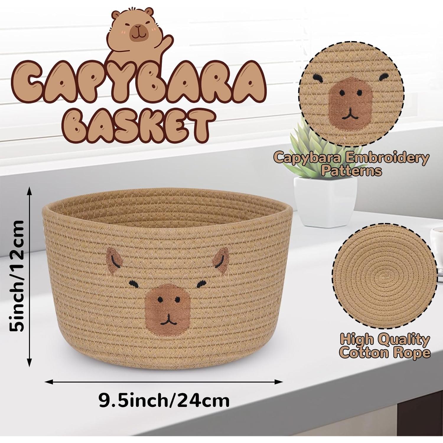 Cesta de Almacenamiento Tejida LSYDCARM Capibara 24x13 cm Marrón