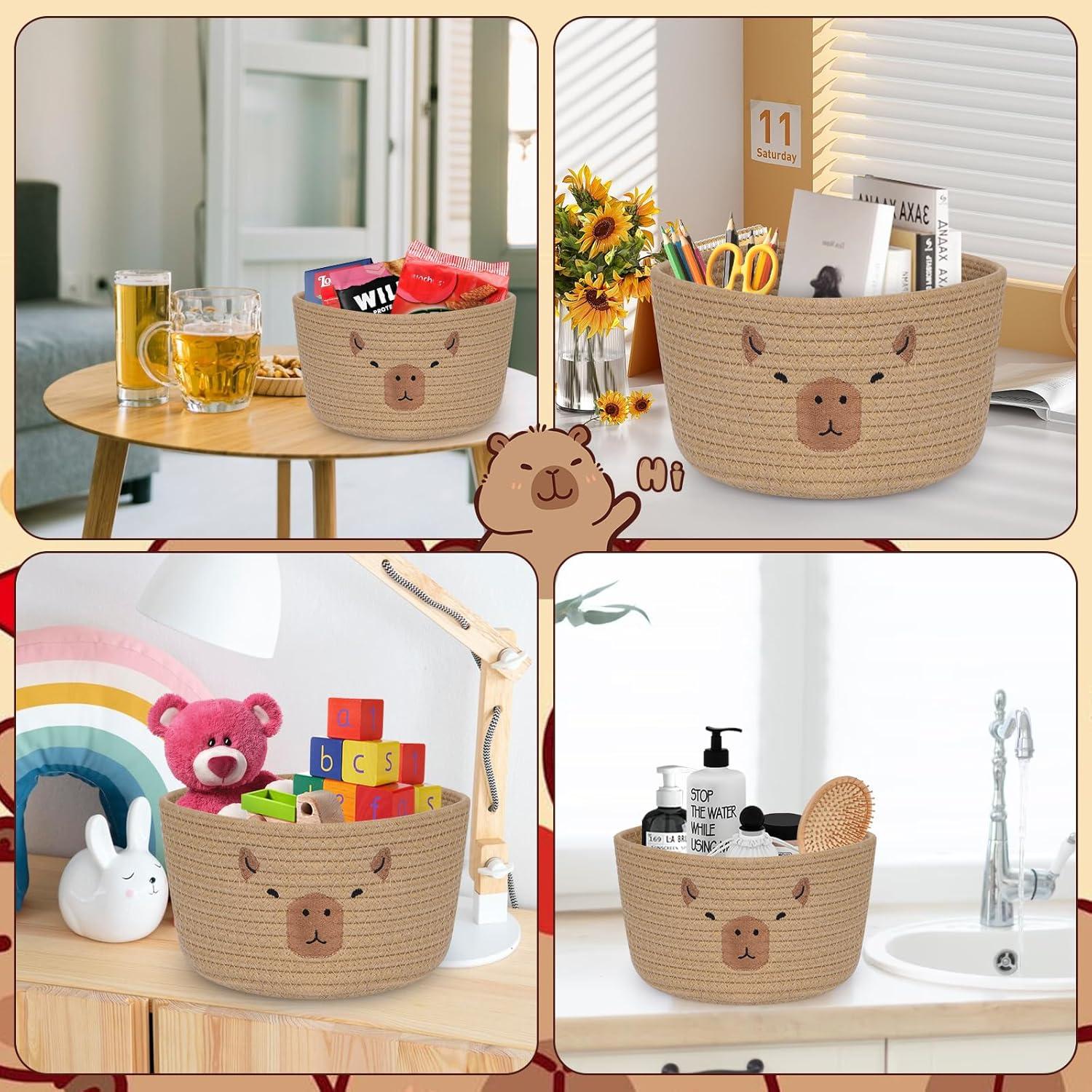 Cesta de Almacenamiento Tejida LSYDCARM Capibara 24x13 cm Marrón