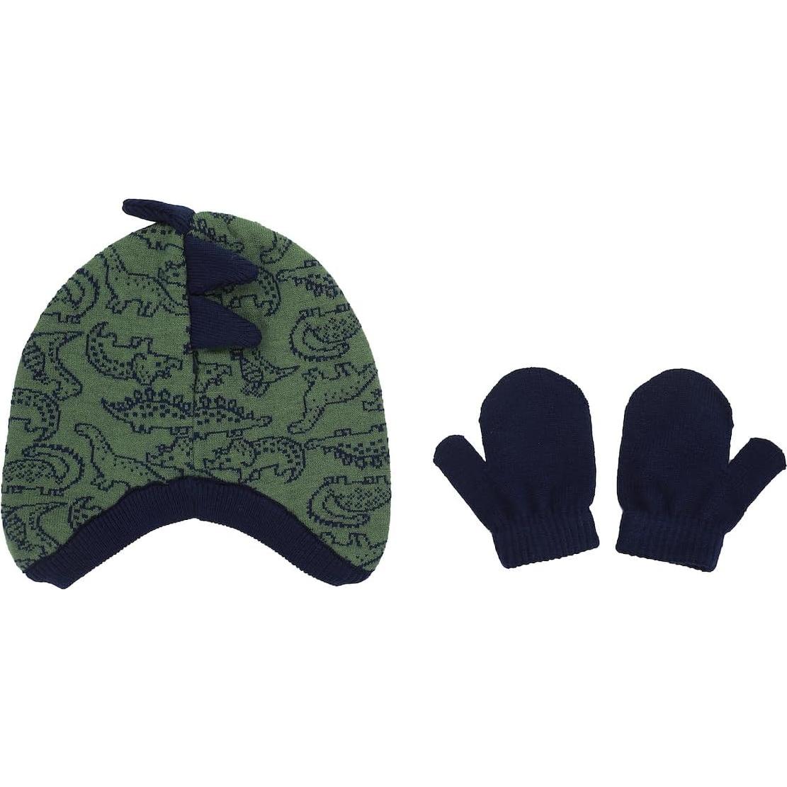 Conjunto Gorro y Manoplas Dinosaurio Estilo Peruano 0-24 meses