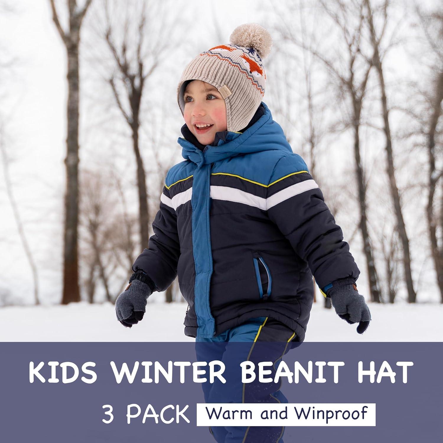 Gorro Beanie para Niños con Orejeras y Bufanda Arcoíris