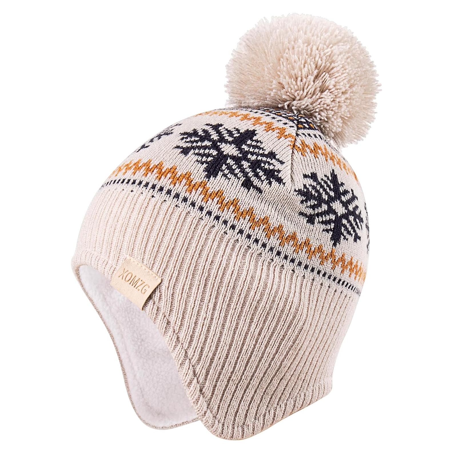 Gorro Beanie para Niños con Orejeras y Bufanda Beige