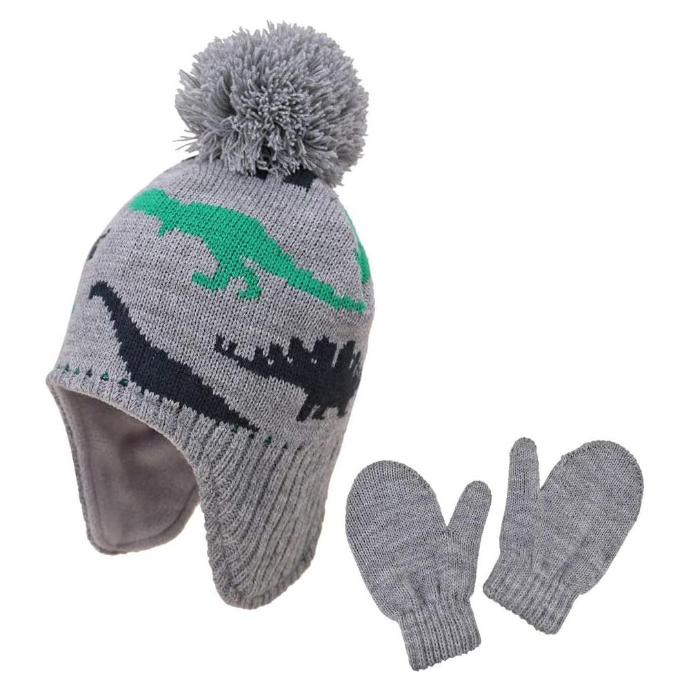 Conjunto Gorro y Guantes Invierno Niños Dinosaurio Verde