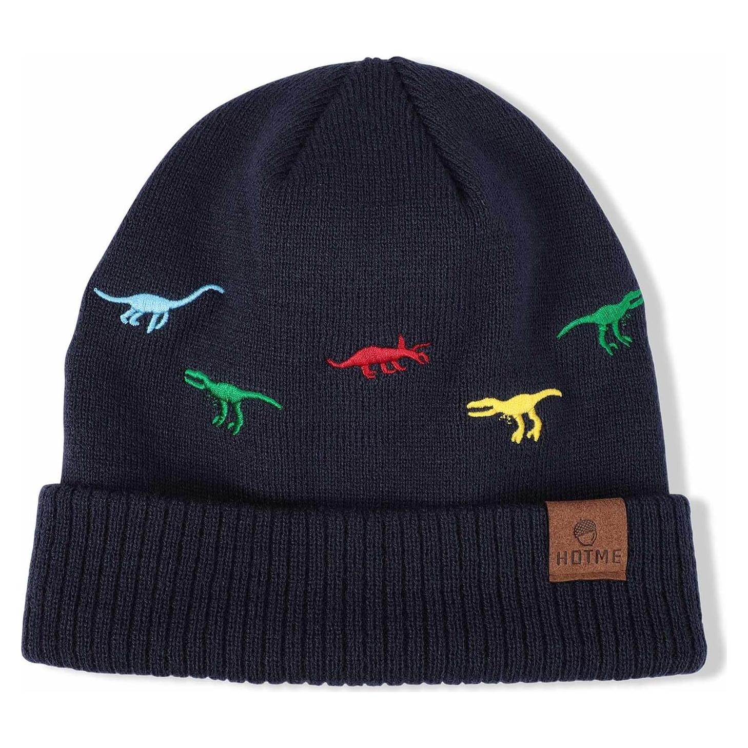 Gorro de Punto para Niños 6-8 Años - Dinosaurio Azul Marino