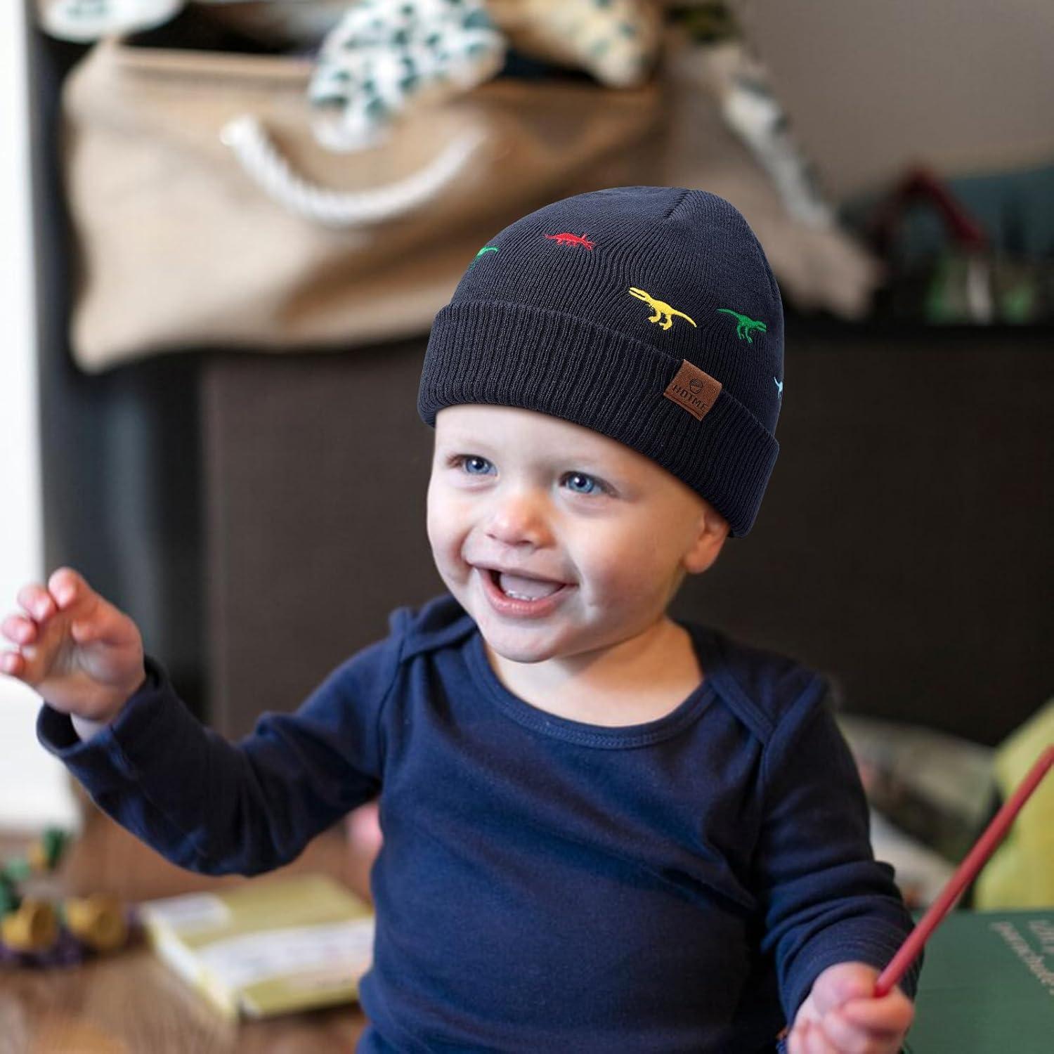 Gorro de Punto para Niños 6-8 Años - Dinosaurio Azul Marino