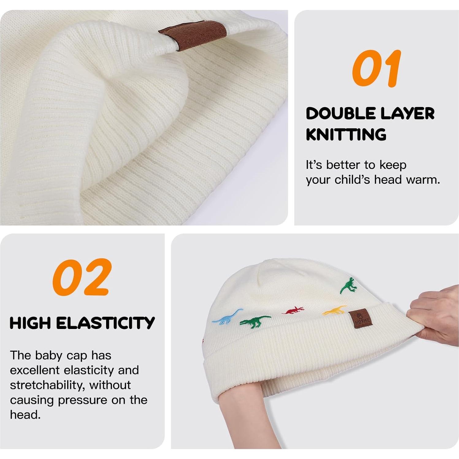 Gorro de Punto para Niños 6-8 Años - Dinosaurio Azul Marino