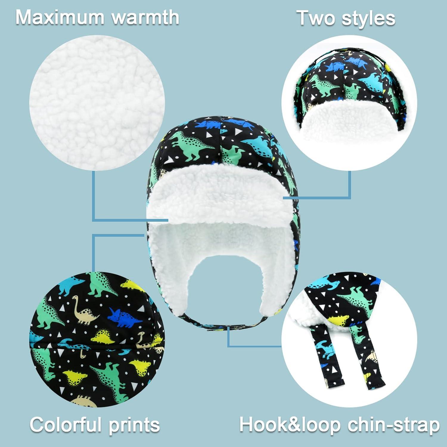 Sombrero Trapper BAVST para Niños 2-4T Dinosaurio Impermeable