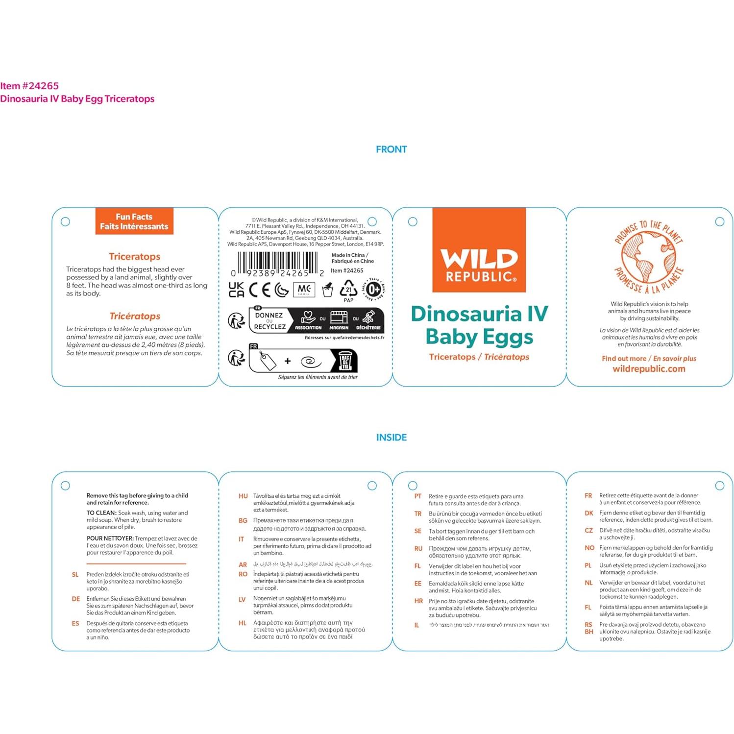 Peluches Bebé Triceratops Repúblico Salvaje 20x10x17cm Ecológico