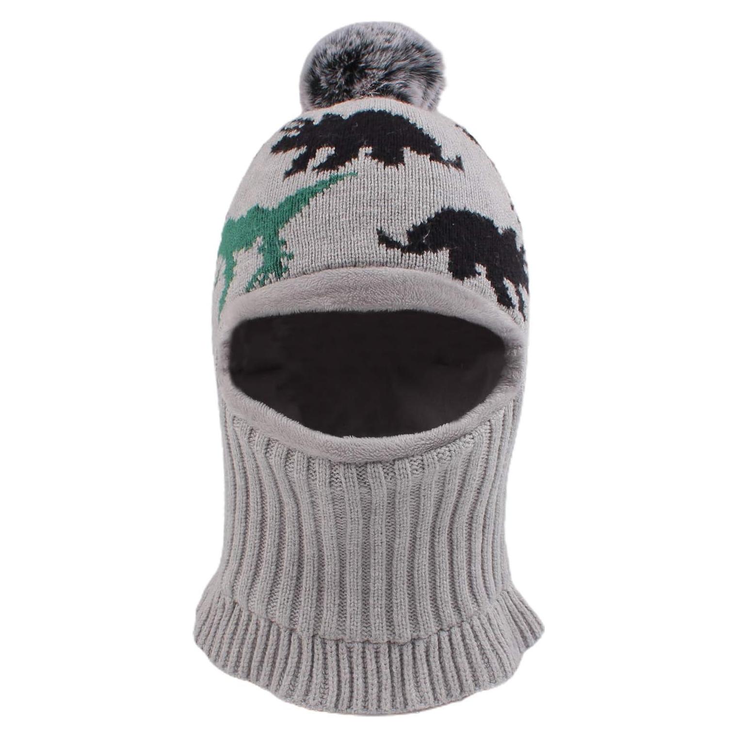 Gorro de Invierno JANGANNSA para Niños 3-10 Años Dinosaurio Gris