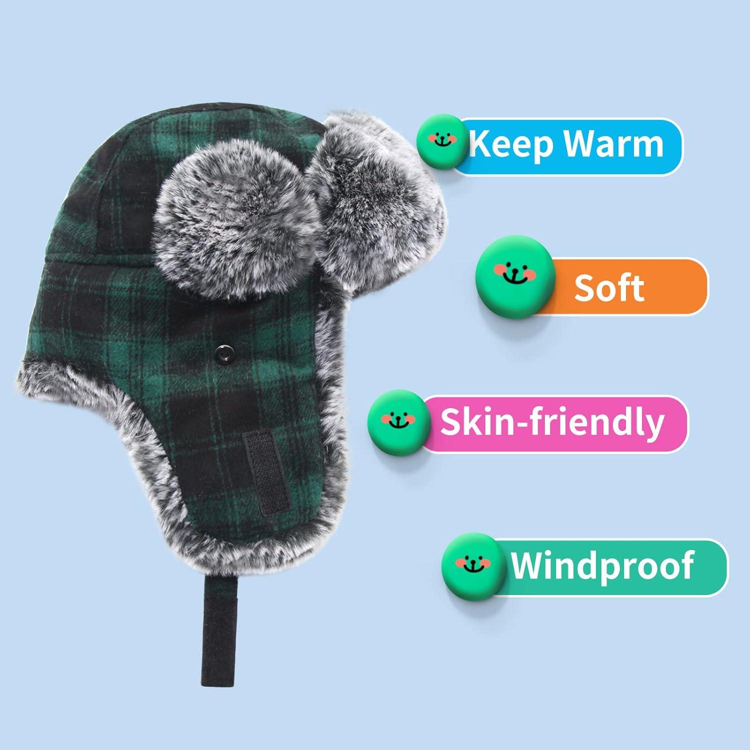 Gorro Trapper FUOITA para Niños 1-8T Ajustable Impermeable