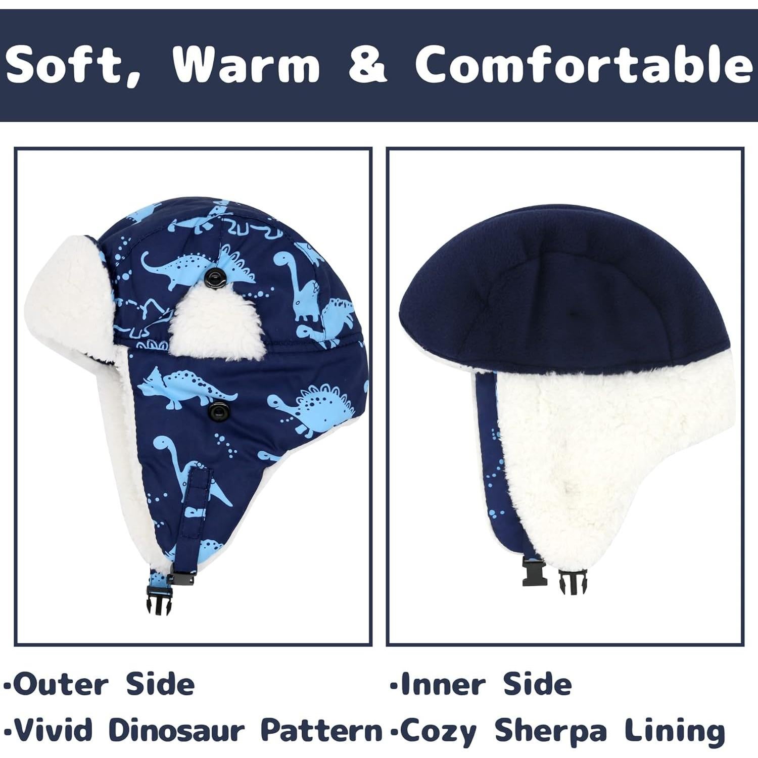 Gorro de Invierno Olreco para Bebés 12-24 Meses Dinosaurio Azul