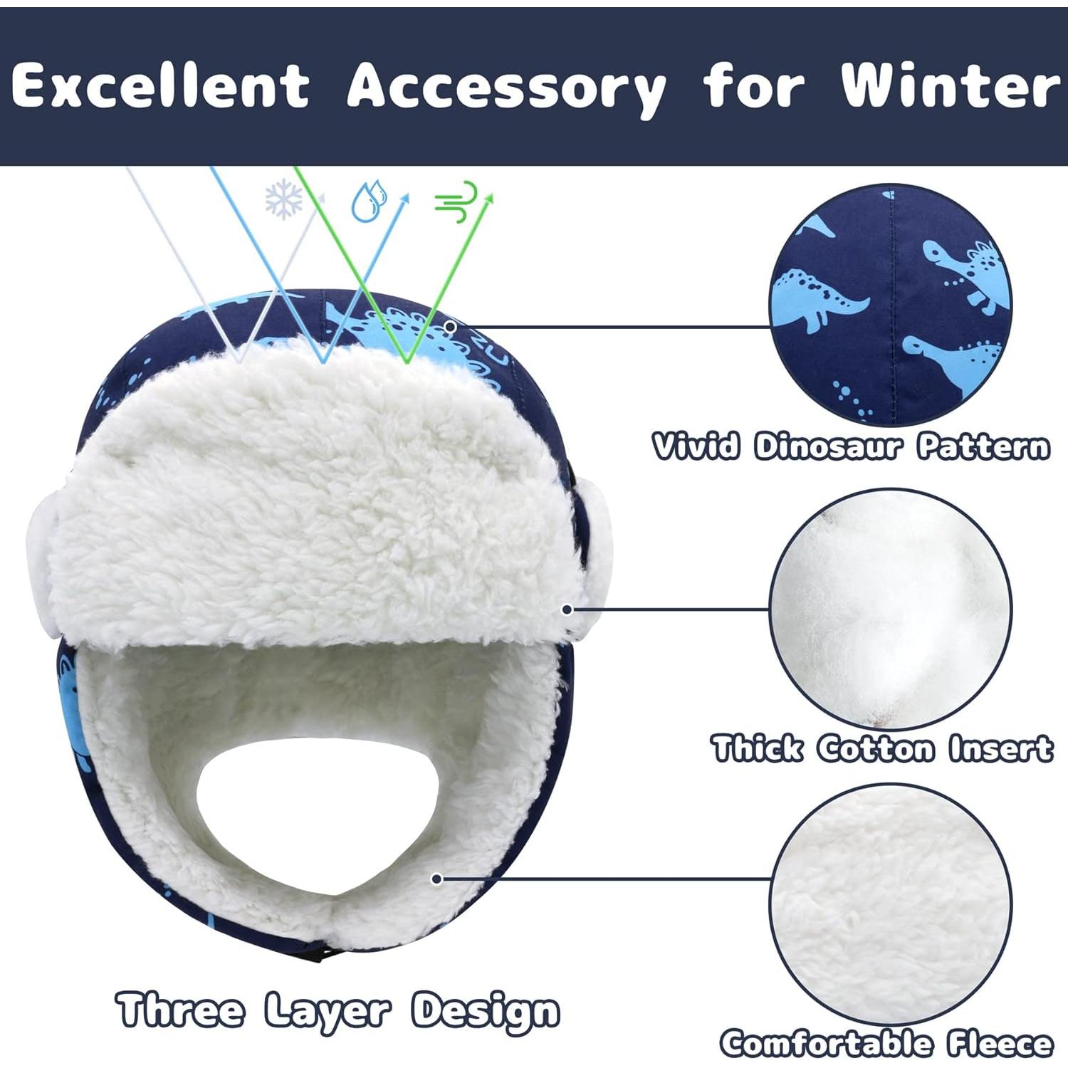 Gorro de Invierno Olreco para Bebés 12-24 Meses Dinosaurio Azul