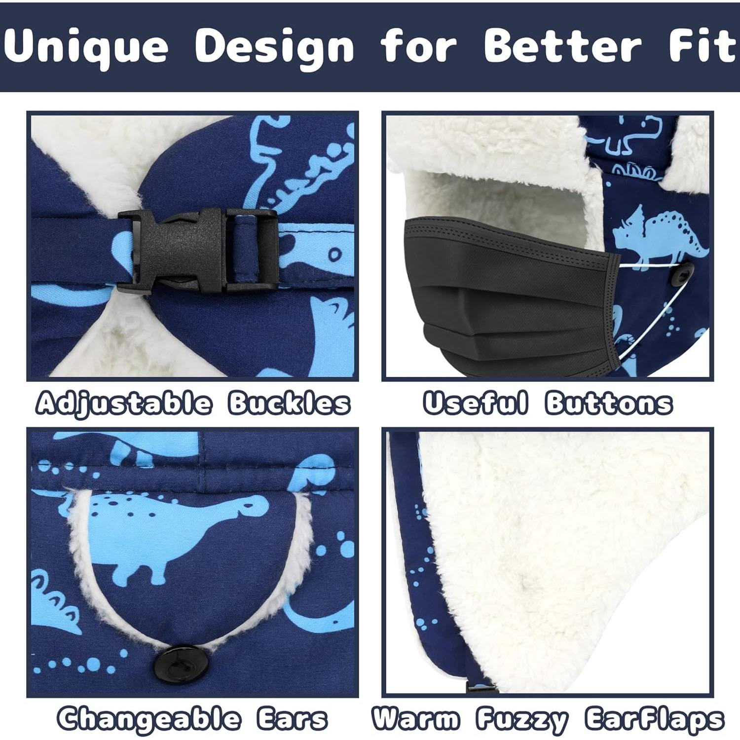 Gorro de Invierno Olreco para Bebés 12-24 Meses Dinosaurio Azul