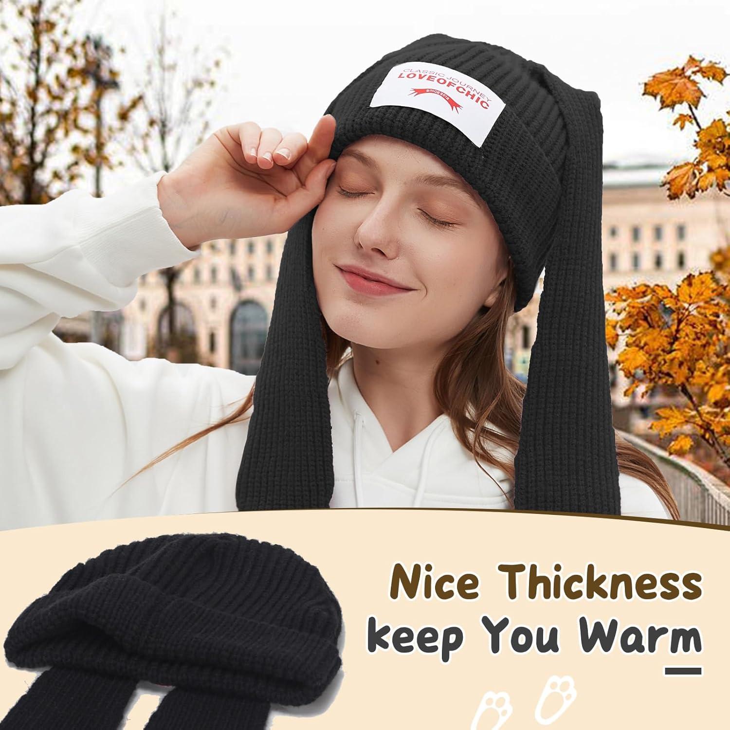 Gorro de Conejo YIKOEE para Mujeres - Tejido Suave y Cálido