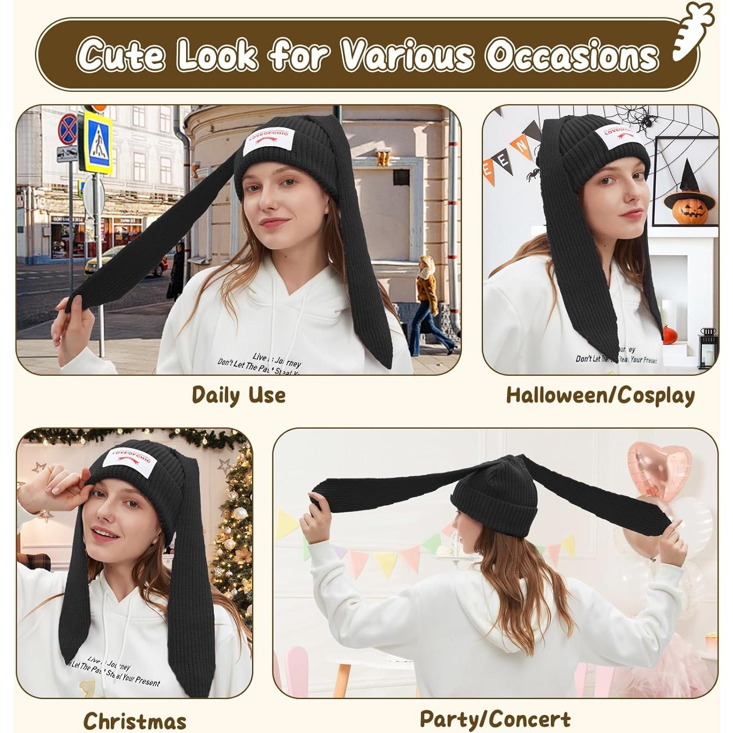 Gorro de Conejo YIKOEE para Mujeres - Tejido Suave y Cálido