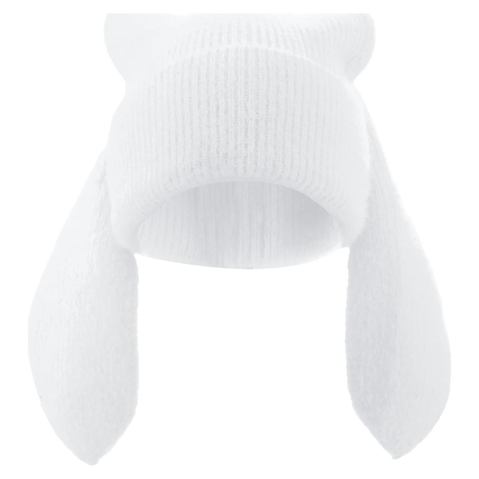 Gorro de Invierno para Mujeres - Conejo Blanco de Lana