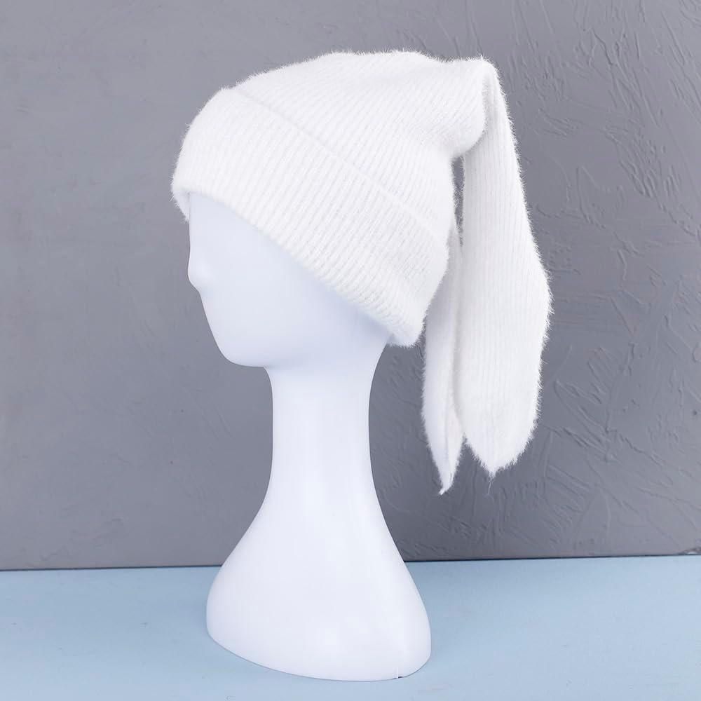 Gorro de Invierno para Mujeres - Conejo Blanco de Lana