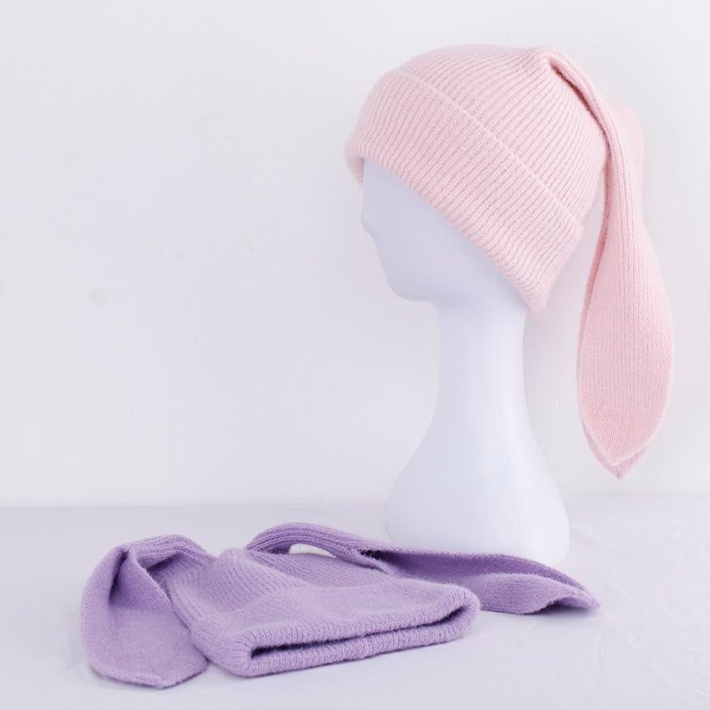 Gorro de Invierno para Mujeres - Conejo Blanco de Lana