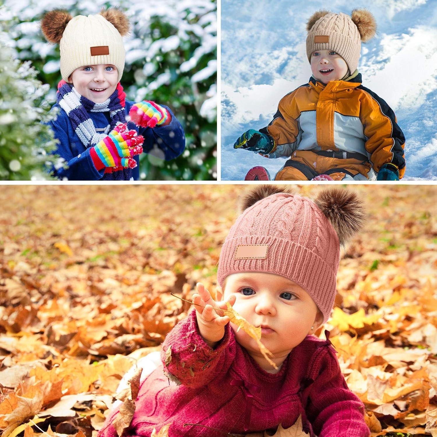 Gorras de Invierno para Niños Geyoga - 3 Piezas con Pompones