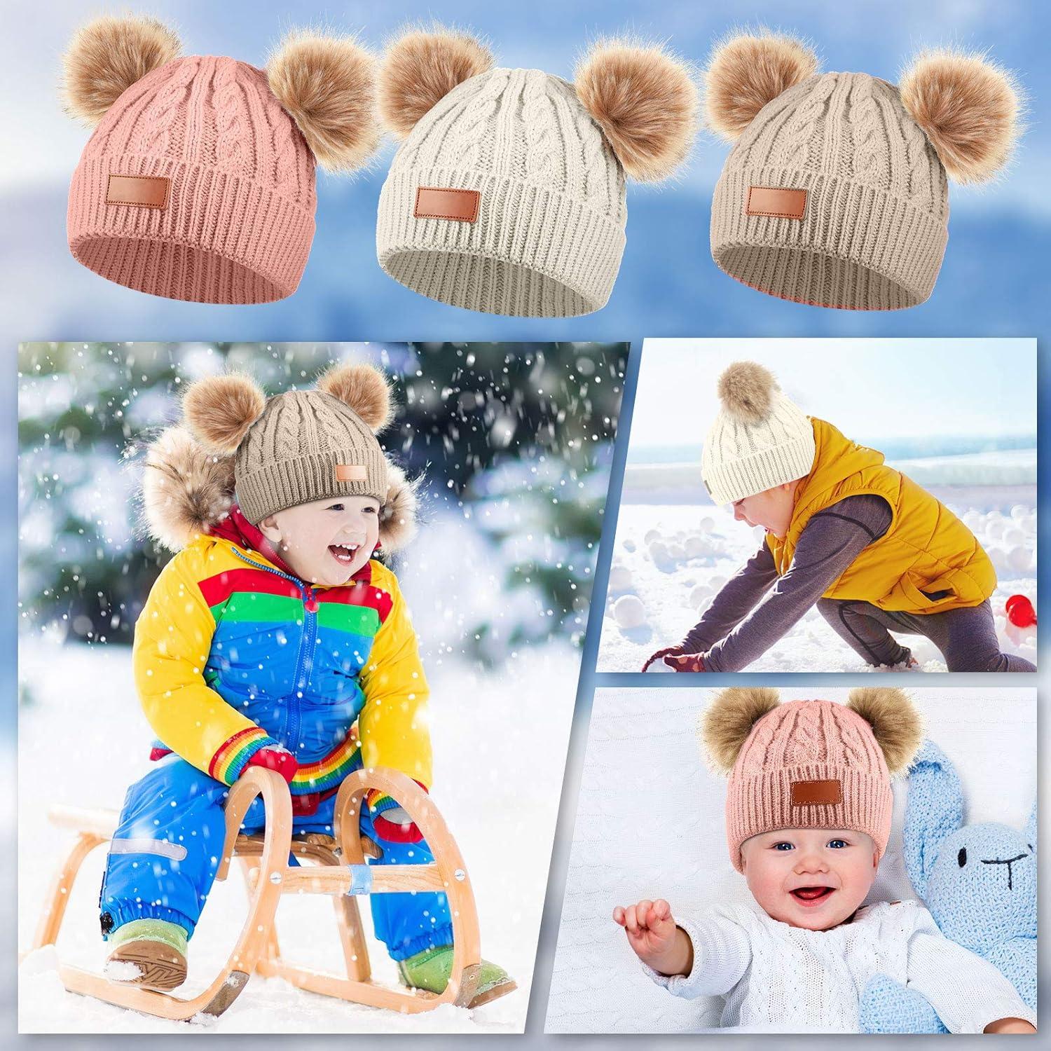 Gorras de Invierno para Niños Geyoga - 3 Piezas con Pompones