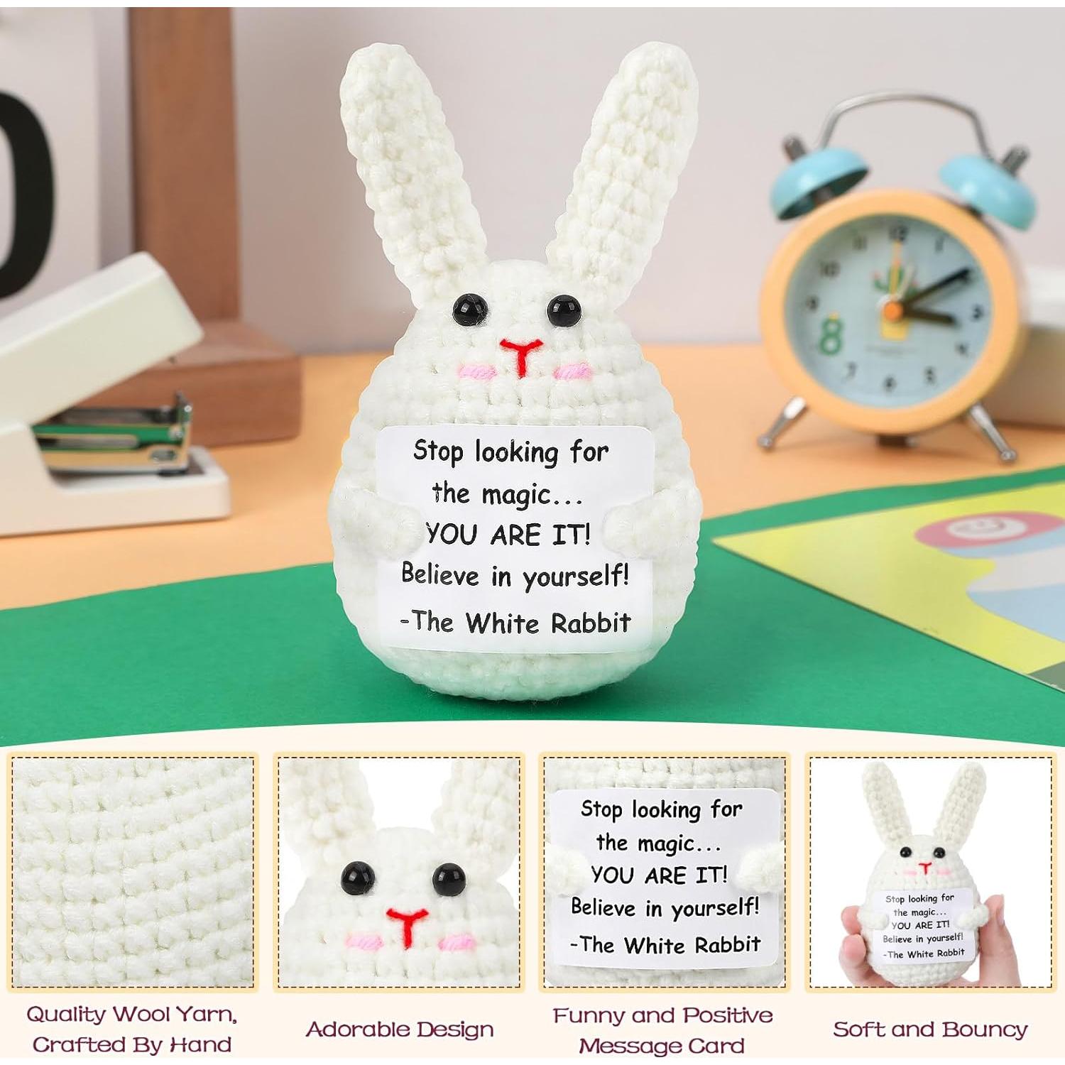 Conejo de Ganchillo Positivo JULEASEL con Tarjeta de Ánimo