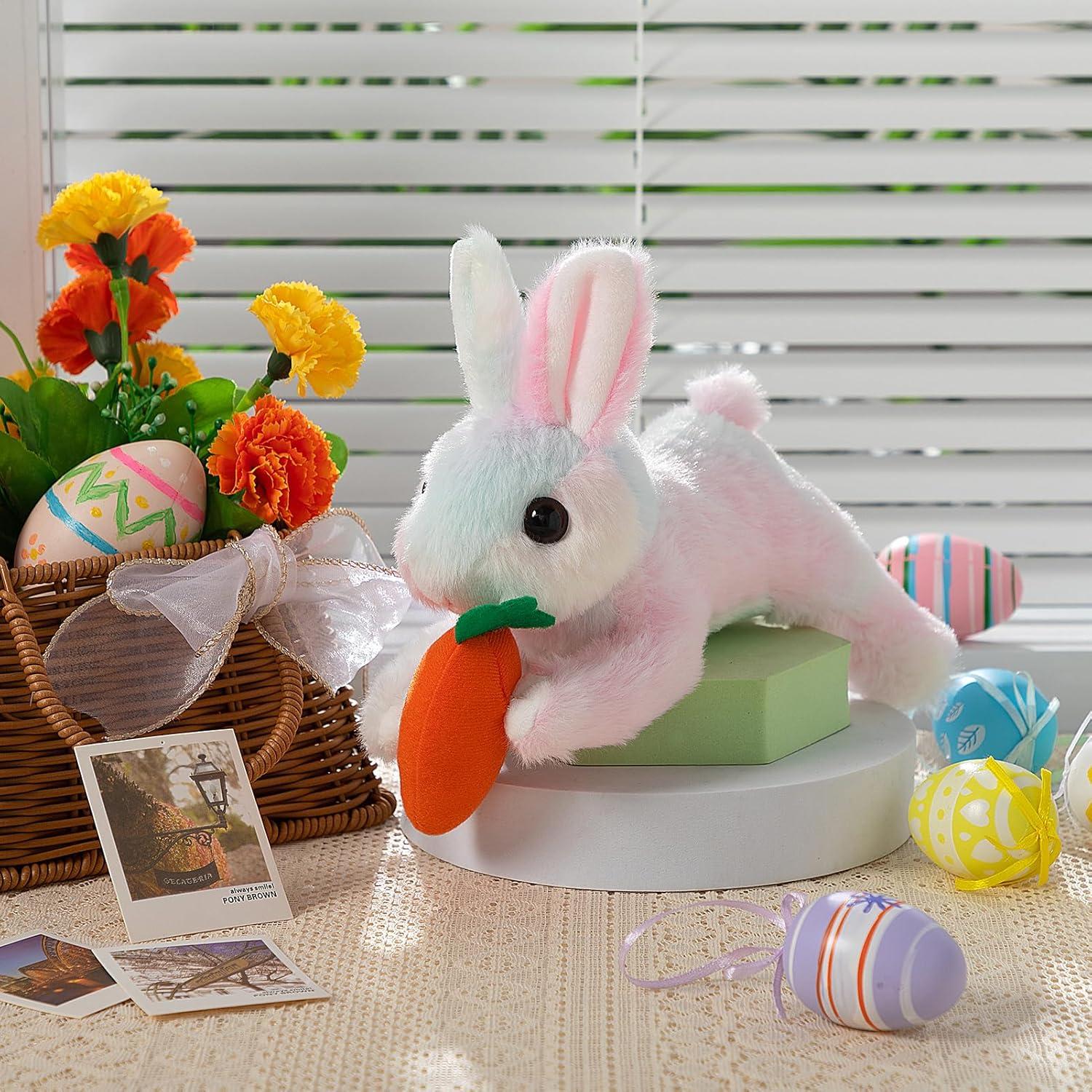 Conejo de Peluche HollyHOME 25.4 cm con Zanahoria Arcoíris