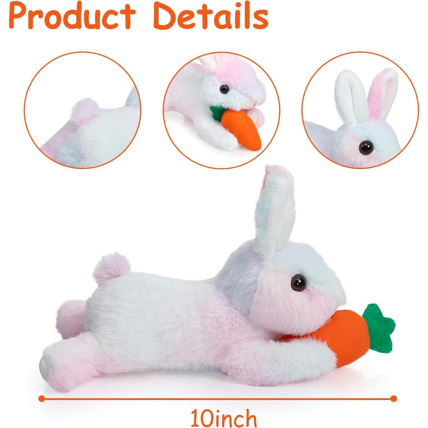 Conejo de Peluche HollyHOME 25.4 cm con Zanahoria Arcoíris