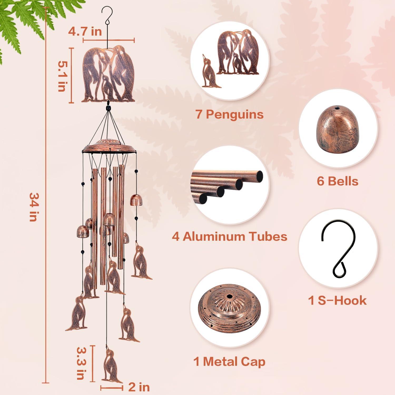 Campana de Viento de Pingüino SRDJXY 86.36 cm Metal Exterior