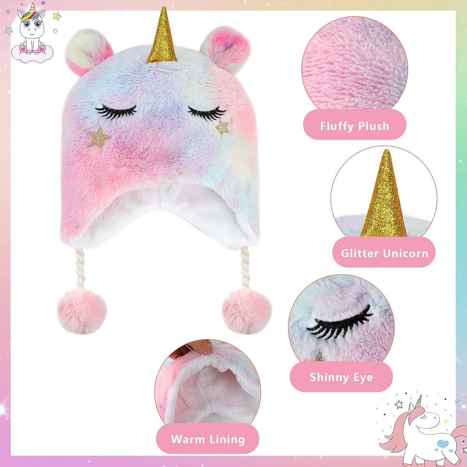 Conjunto de Gorro y Guantes de Unicornio para Niñas 3-10 Años