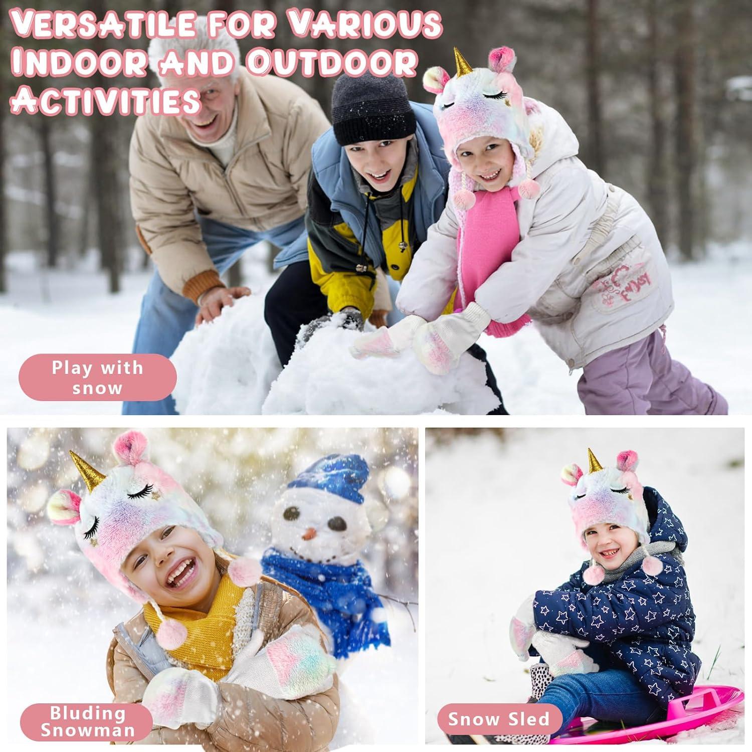 Conjunto de Gorro y Guantes de Unicornio para Niñas 3-10 Años