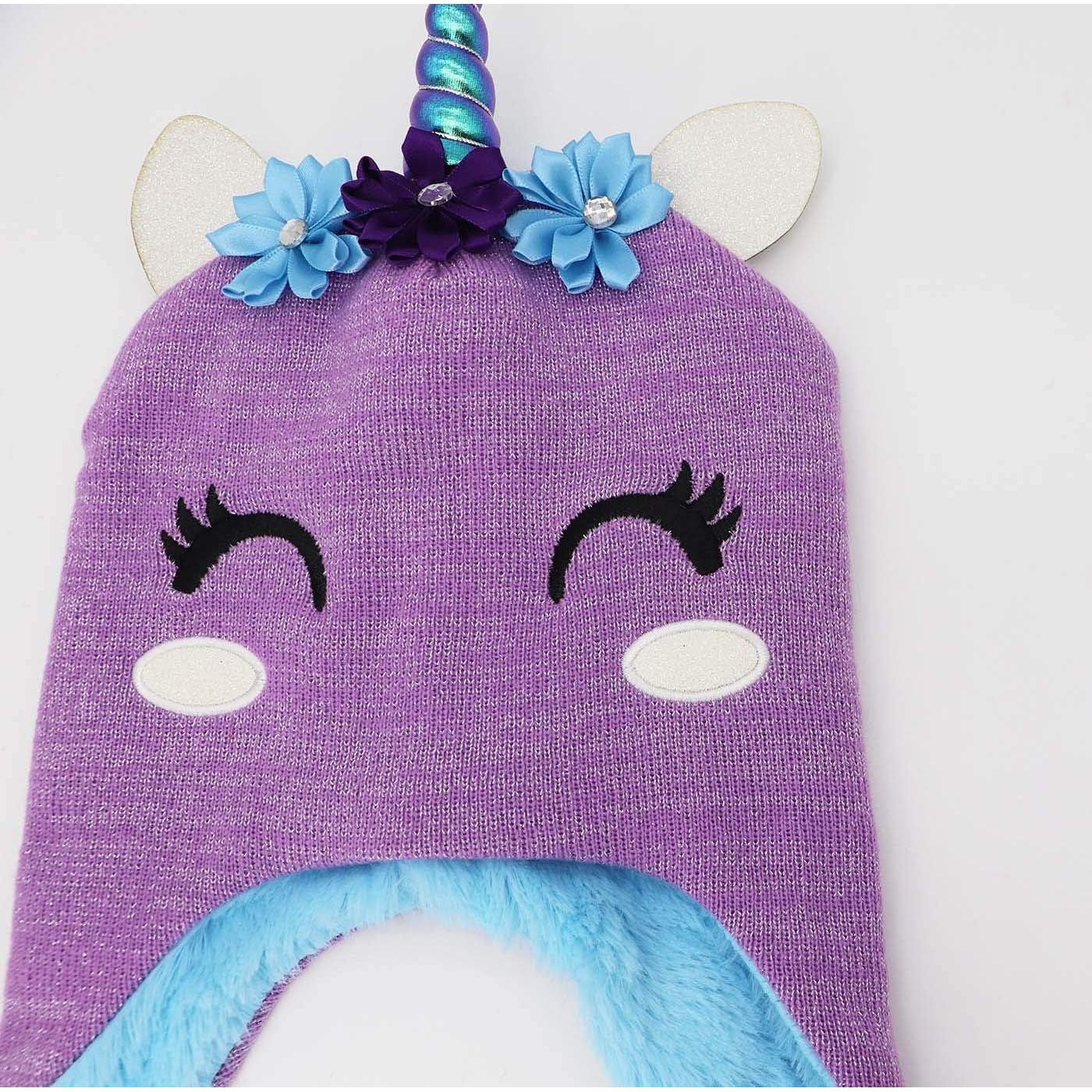 Conjunto de gorro y guantes de unicornio para niñas 3-9 años