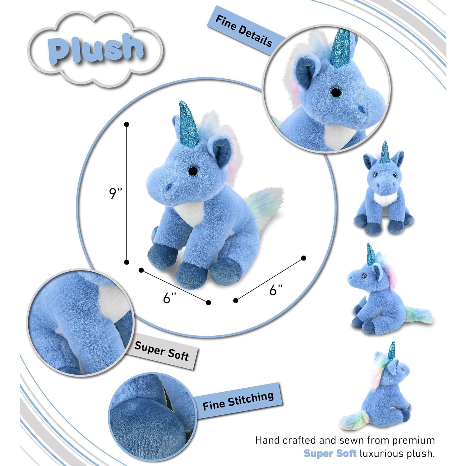 Peluche Unicornio Azul DolliBu - Suave 23 cm para Niños y Adultos