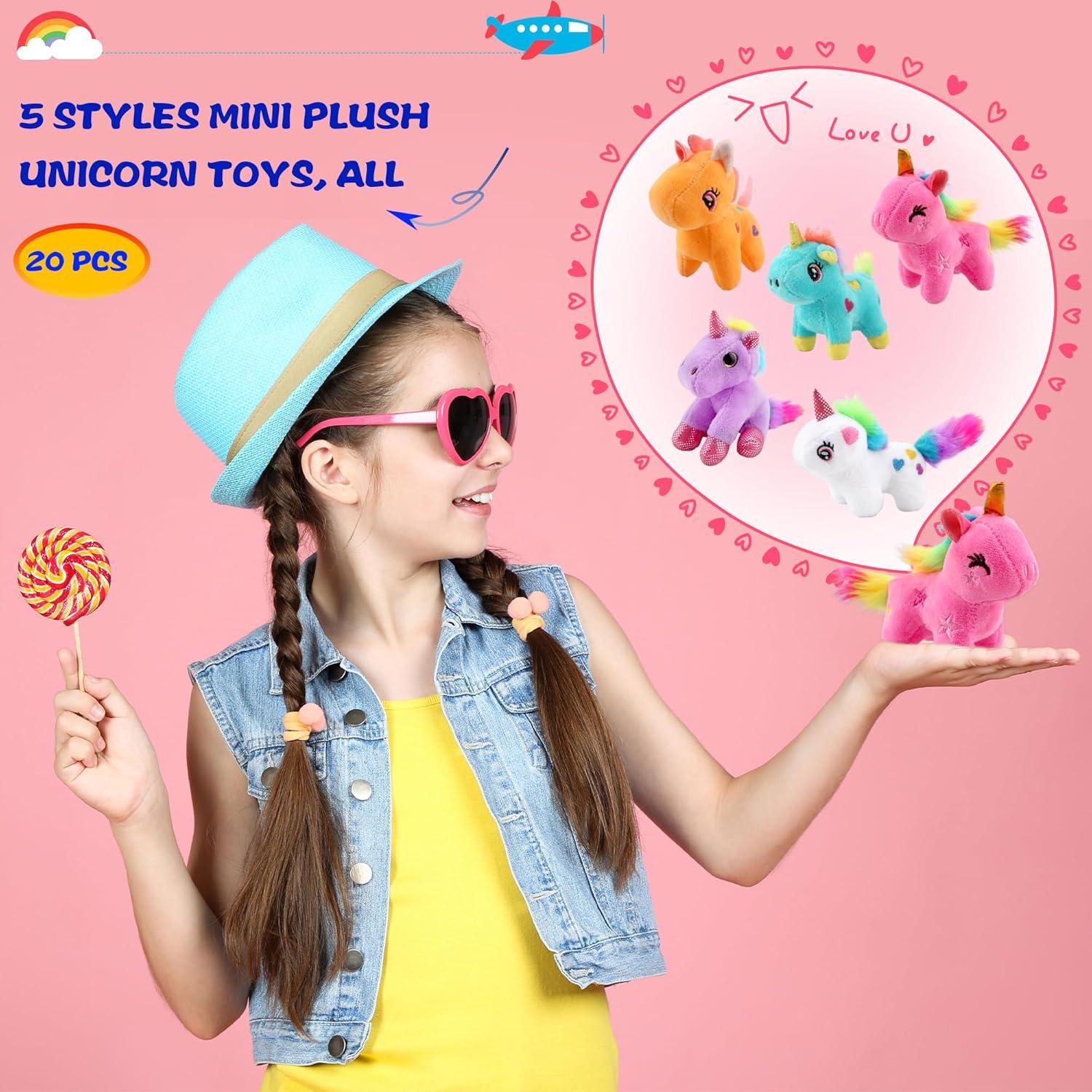 Paquete de 20 Mini Peluches de Unicornio Rellenos 10 cm