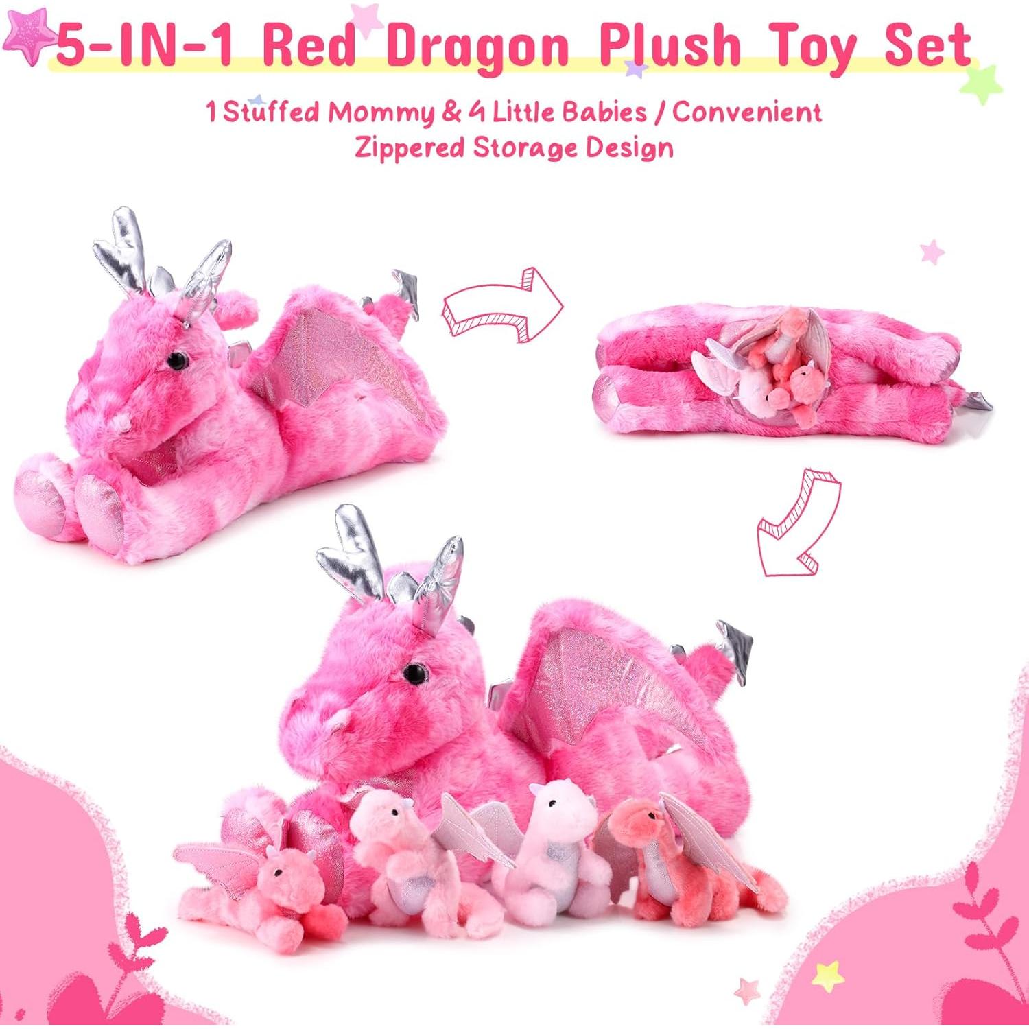 Conjunto de Peluches Dragón Syhood 5 Pcs 45 cm Rosa