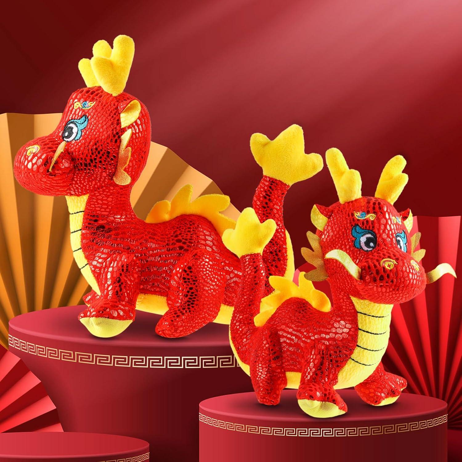 2 Muñecos de Peluche Dragón Chino Afortunado 20-25 cm ZJoey