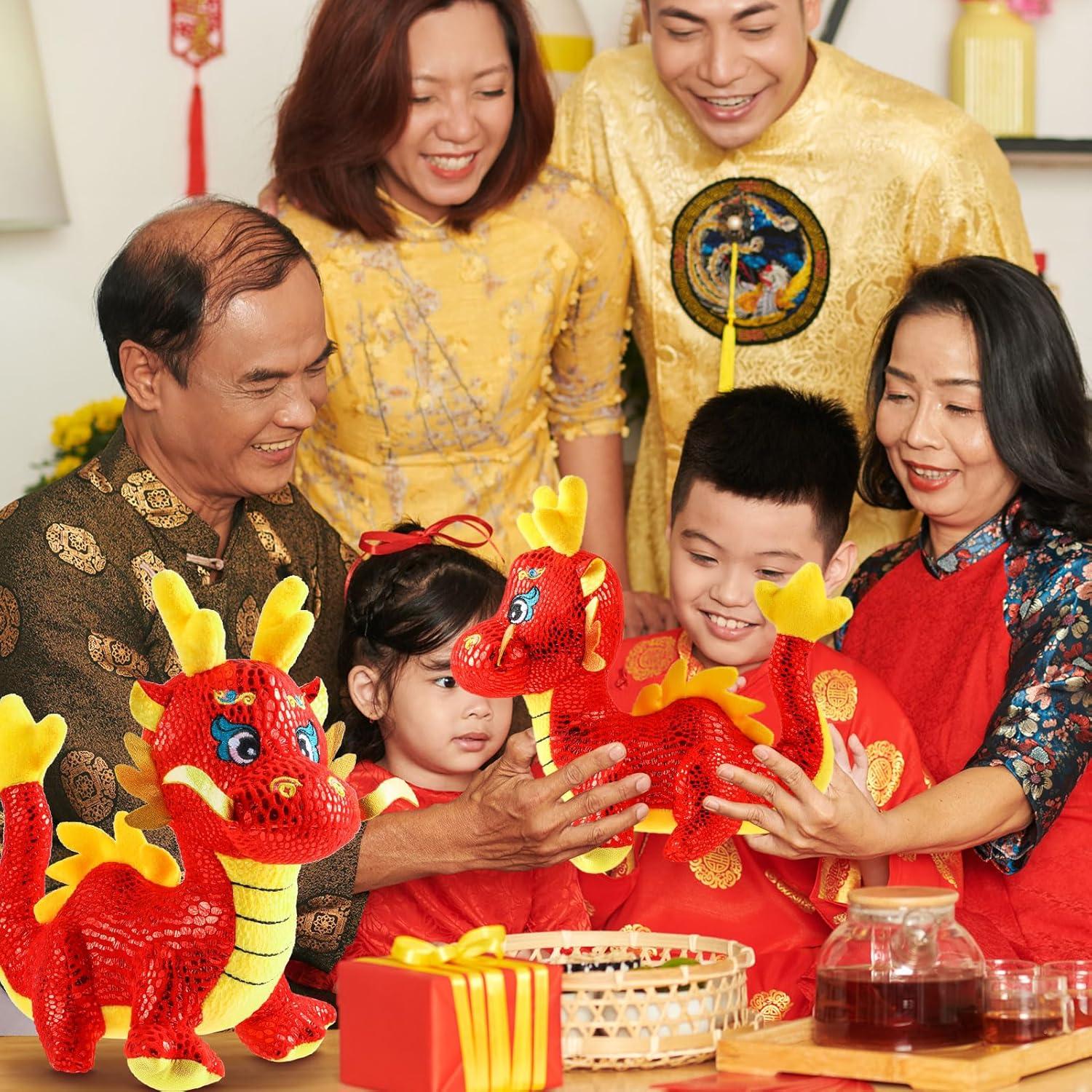 2 Muñecos de Peluche Dragón Chino Afortunado 20-25 cm ZJoey