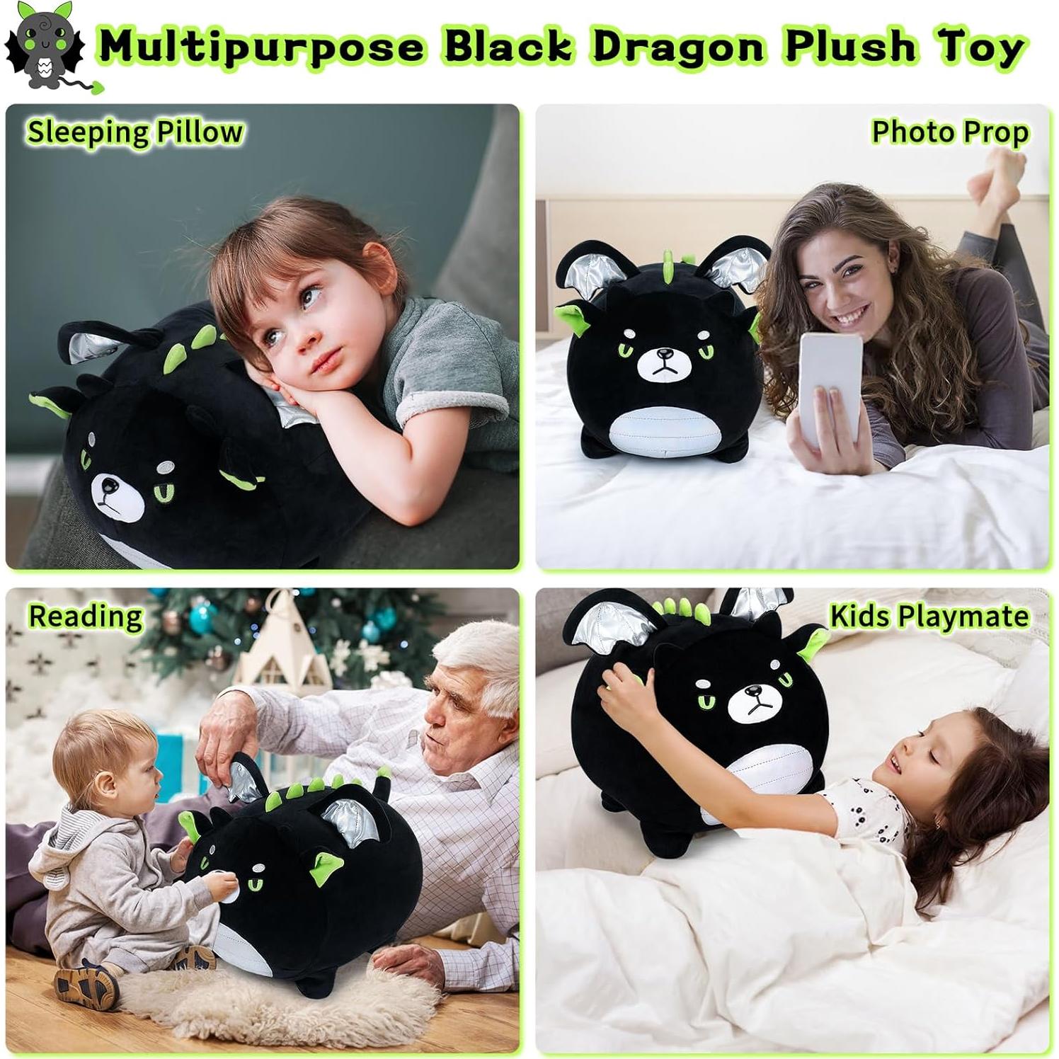 Juguete de Peluche Dragón Negro 40 cm - Almohada Kawaii