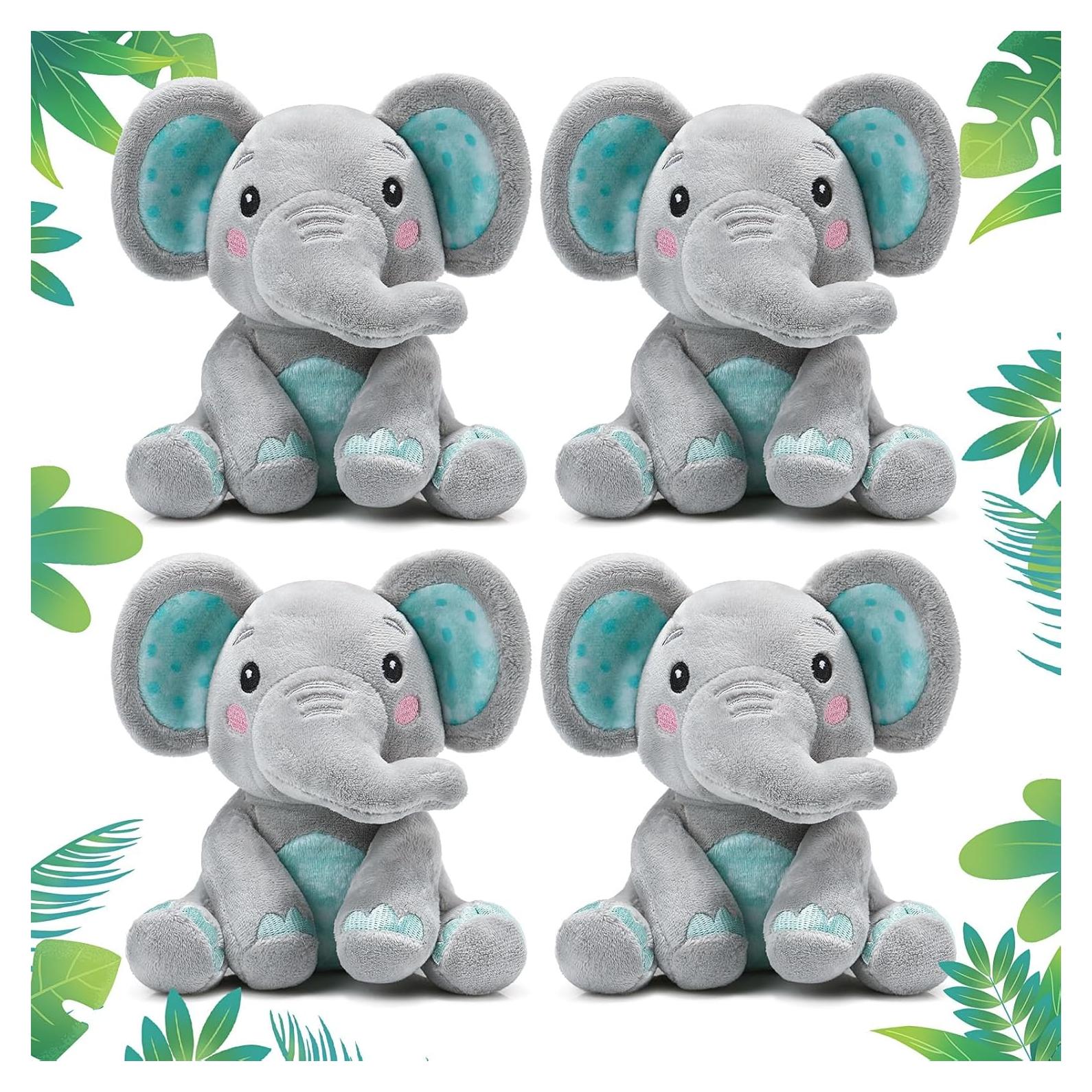 Conjunto de 4 Animales de Peluche Elefante Libima Verde 15 cm