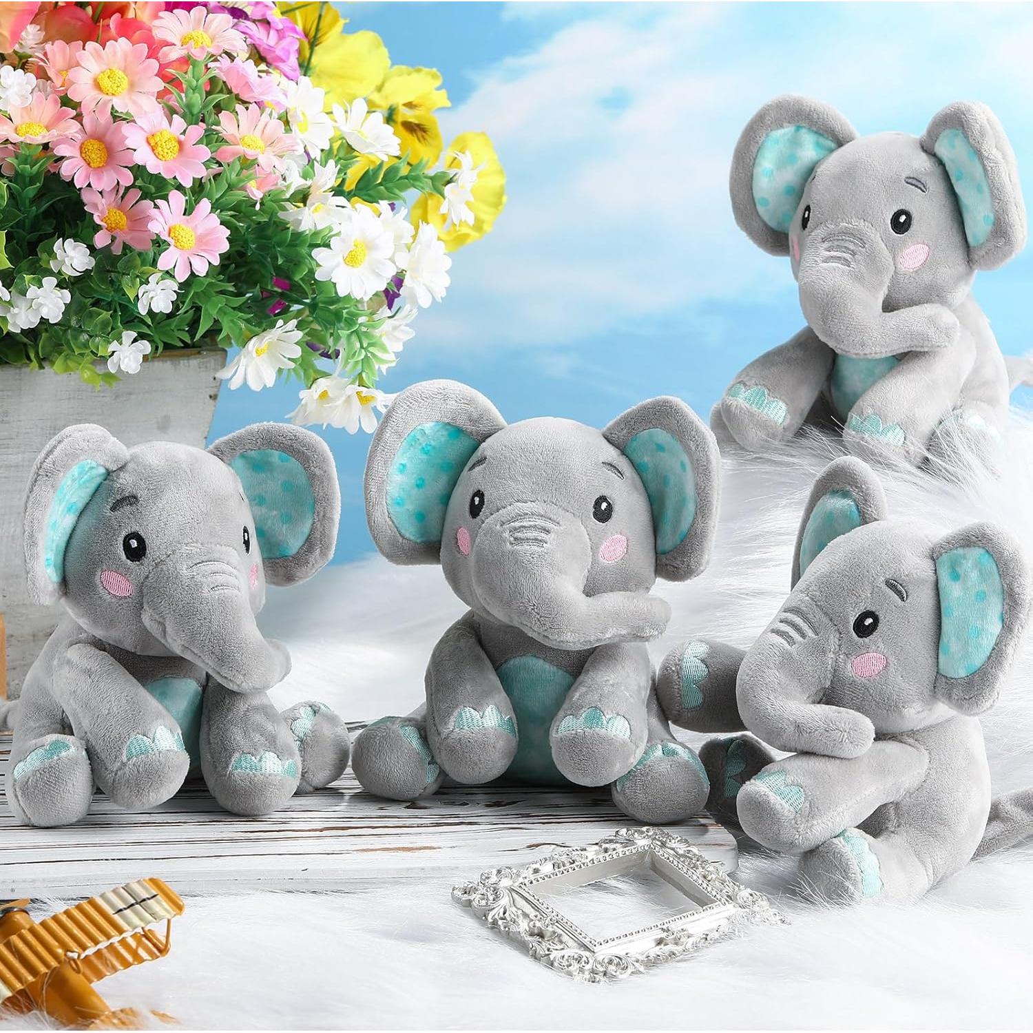 Conjunto de 4 Animales de Peluche Elefante Libima Verde 15 cm