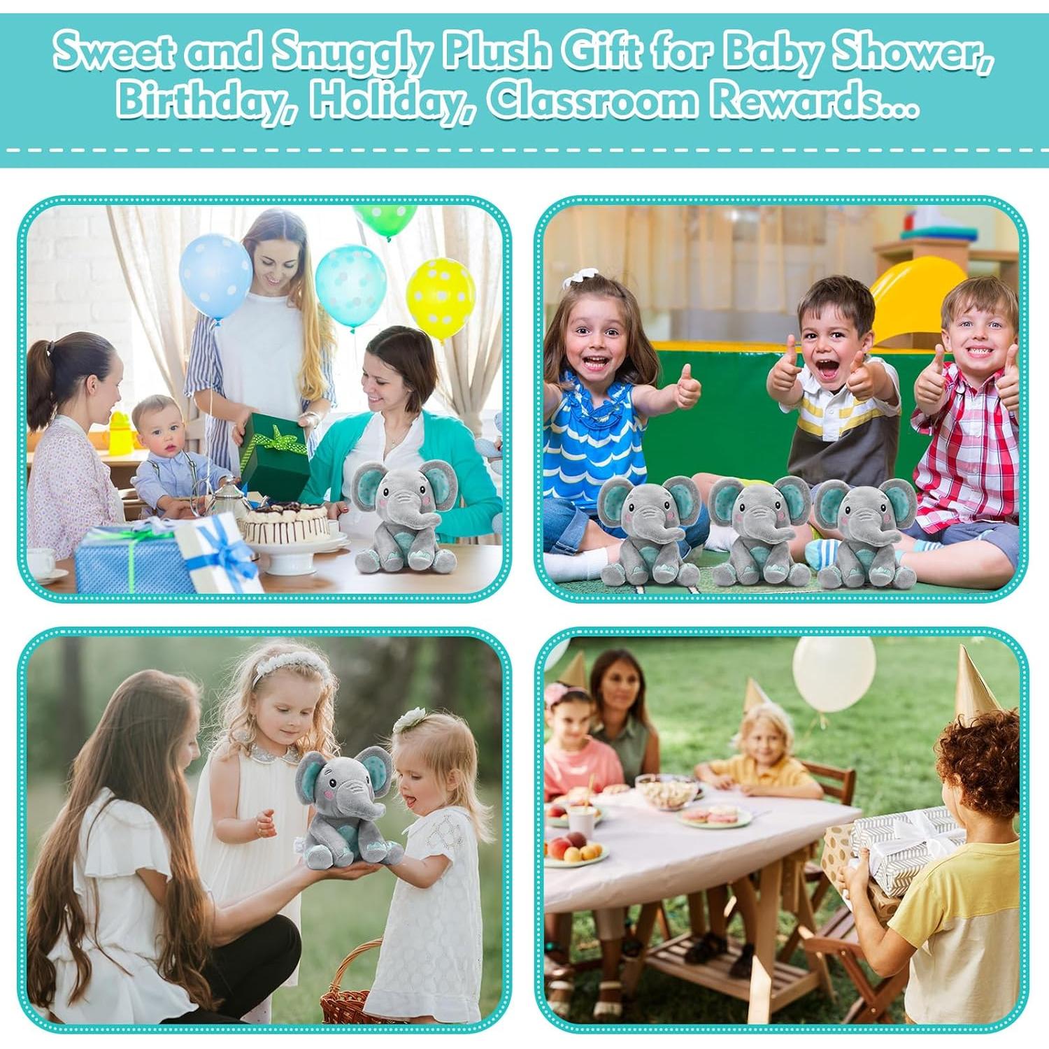 Conjunto de 4 Animales de Peluche Elefante Libima Verde 15 cm