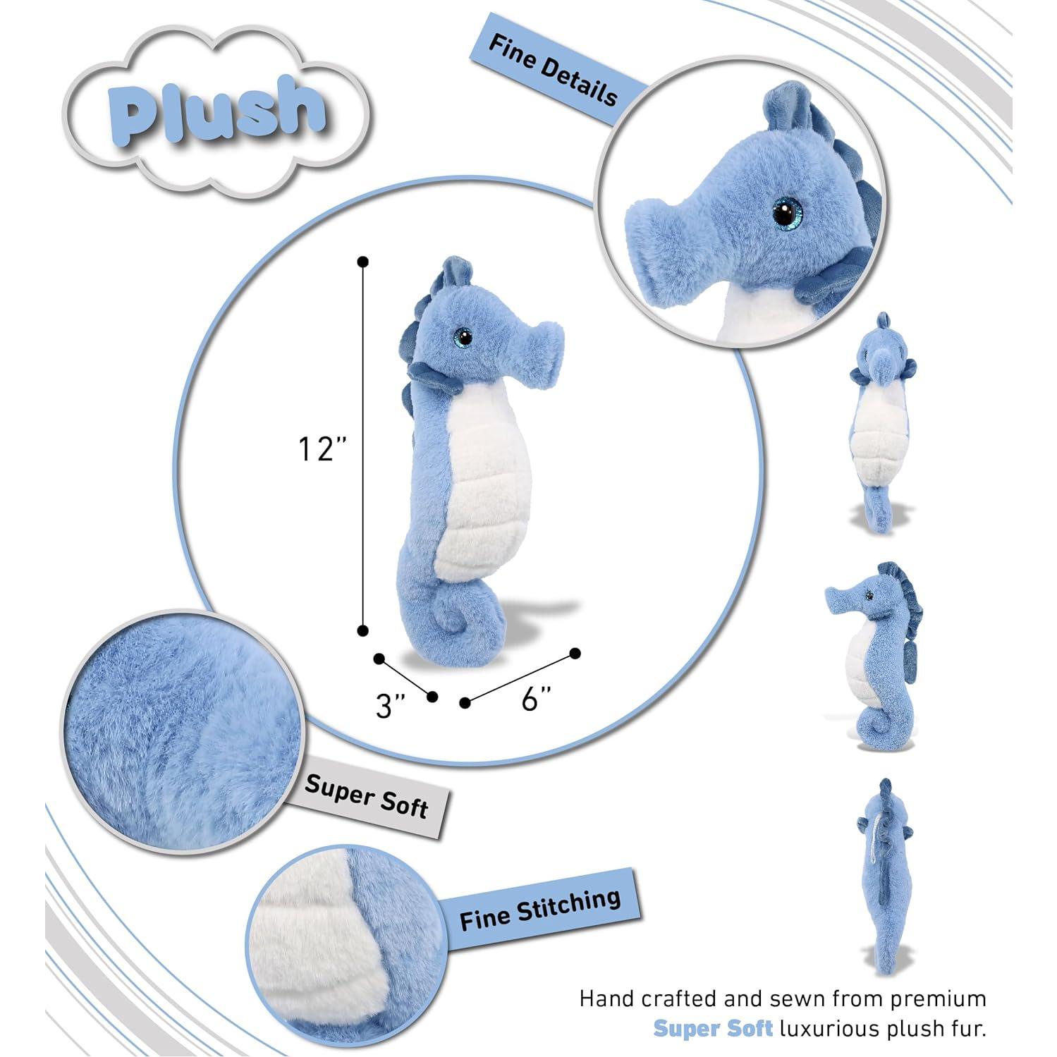 DolliBu Caballito de Mar Azul Peluche Suave 30 cm