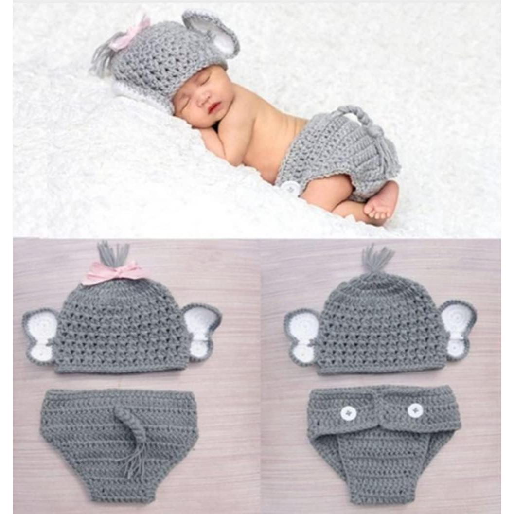 Atuendo de Fotografía para Bebés Recién Nacidos Vomdrok - Gorro y Pantalón Corto Gris