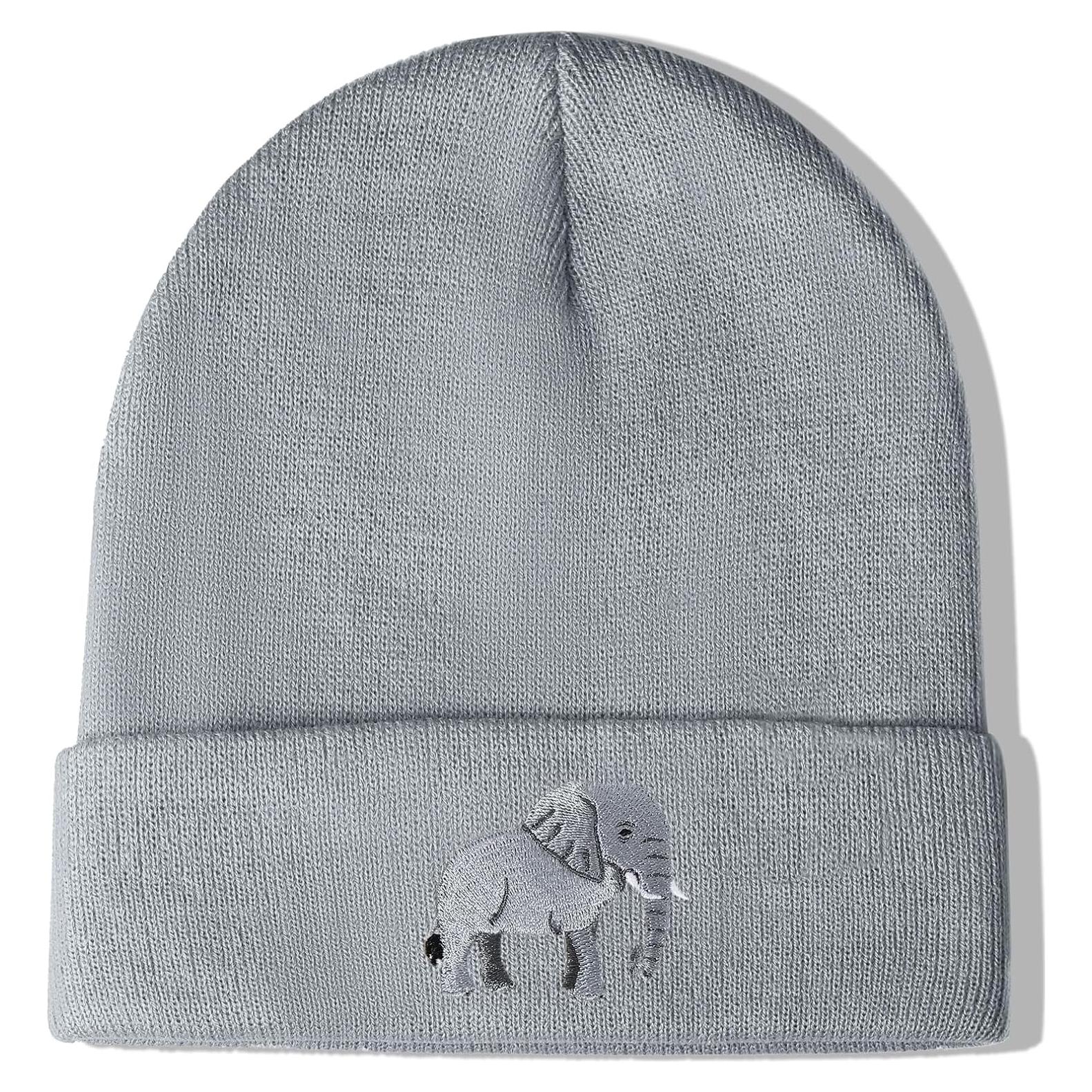 Gorro Beanie de Elefante Bordado para Mujeres - Gris