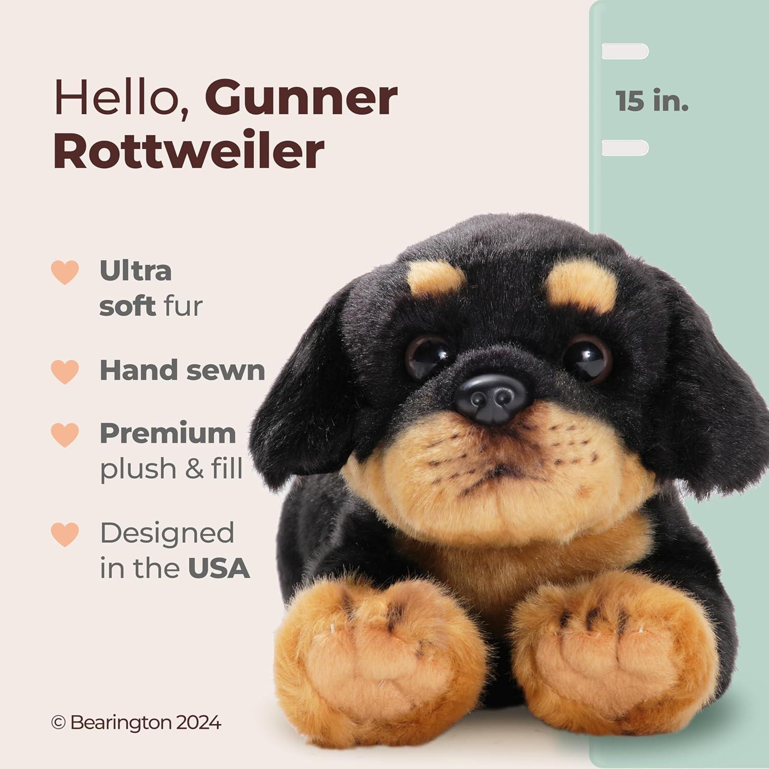 Peluche Rottweiler Bearington Gunner 38 cm Suave y Realista